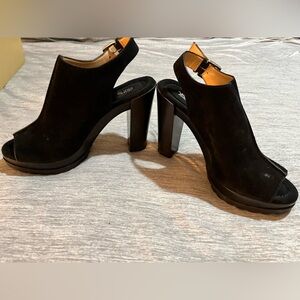 Michael Kors-size 9-‘Flynn’ black suede sling 5” heel. NIOB.